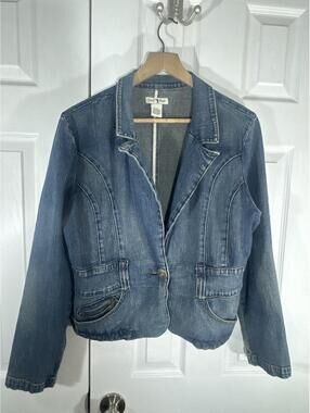Duck Head Women's Denim Blazer Jacket Size L Blue Cotton Spx